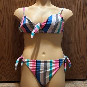 No Boundaries Colorful Striped Bikini